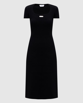 Alexander McQueen Black ribbed midi dress with logo 829113QLAER