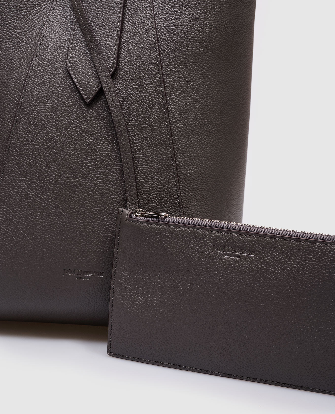 Quiver grey leather bucket bag with logo embossing J&M DAVIDSON 4
