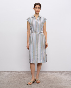 Peserico Green striped linen dress S02199A06852