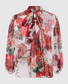 Dolce&Gabbana White silk blouse with floral print F5R62TIS1Y6