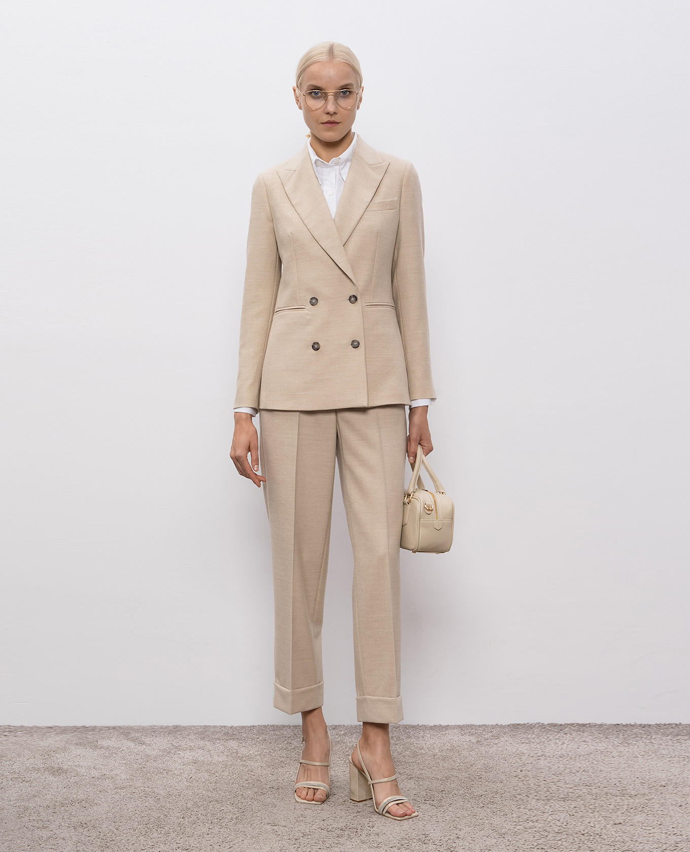 Beige double-breasted wool jacket Peserico 2