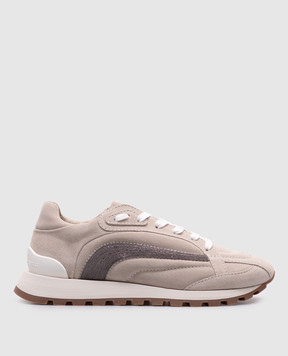 Brunello Cucinelli Beige suede sneakers with a monil chain MZSFG2943