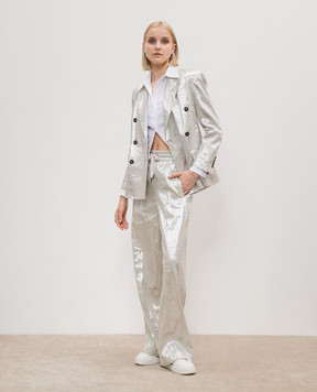 Brunello Cucinelli Silver double-breasted jacket with linen ML1552137