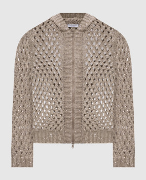 Brunello Cucinelli Beige openwork cardigan with hood MEA338206