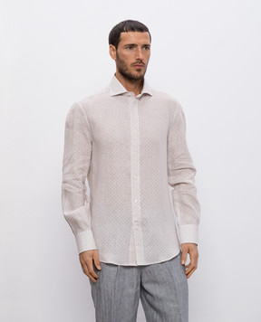 Brunello Cucinelli Beige linen shirt with a pattern MM6891718