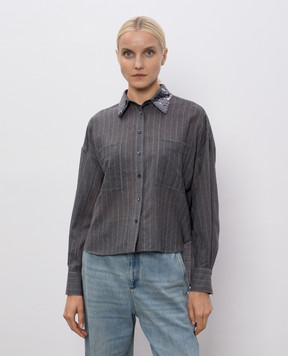 Brunello Cucinelli Gray striped wool blouse MG908RE506