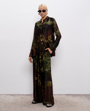 Masnada Brown blouse with abstract print 7973