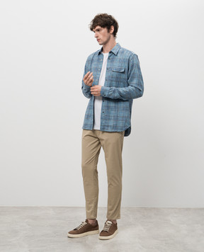 Kiton Blue wool and silk check shirt UMCBUBAK0616E