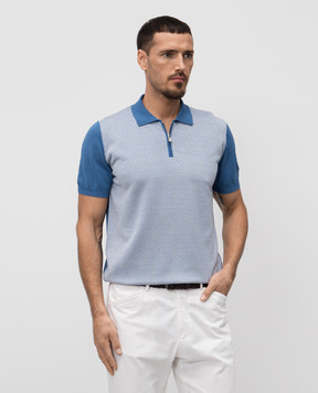 Enrico Mandelli Blue polo shirt with patterned silk 1K024A5703