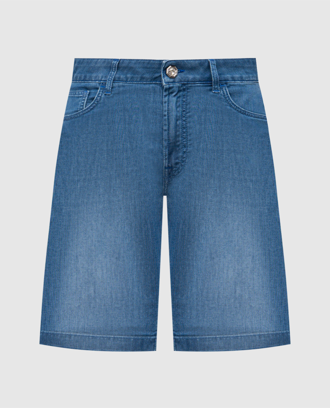 

Blue denim shorts with logo patch Stefano Ricci