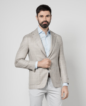 Canali Beige checkered wool, silk and linen jacket CF0043520272