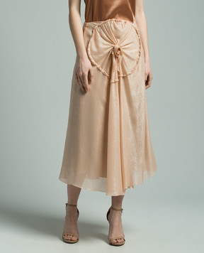 Victoria Beckham Pink midi skirt with lurex with flower appliqué 1124WSK005127B