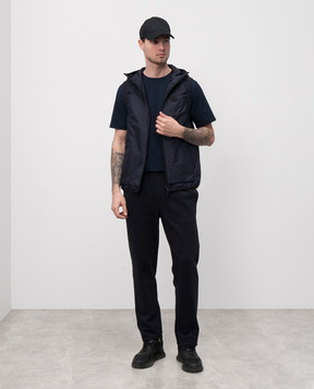 Moncler Blue sweatpants with leather logo patch K10918H0000789AMX