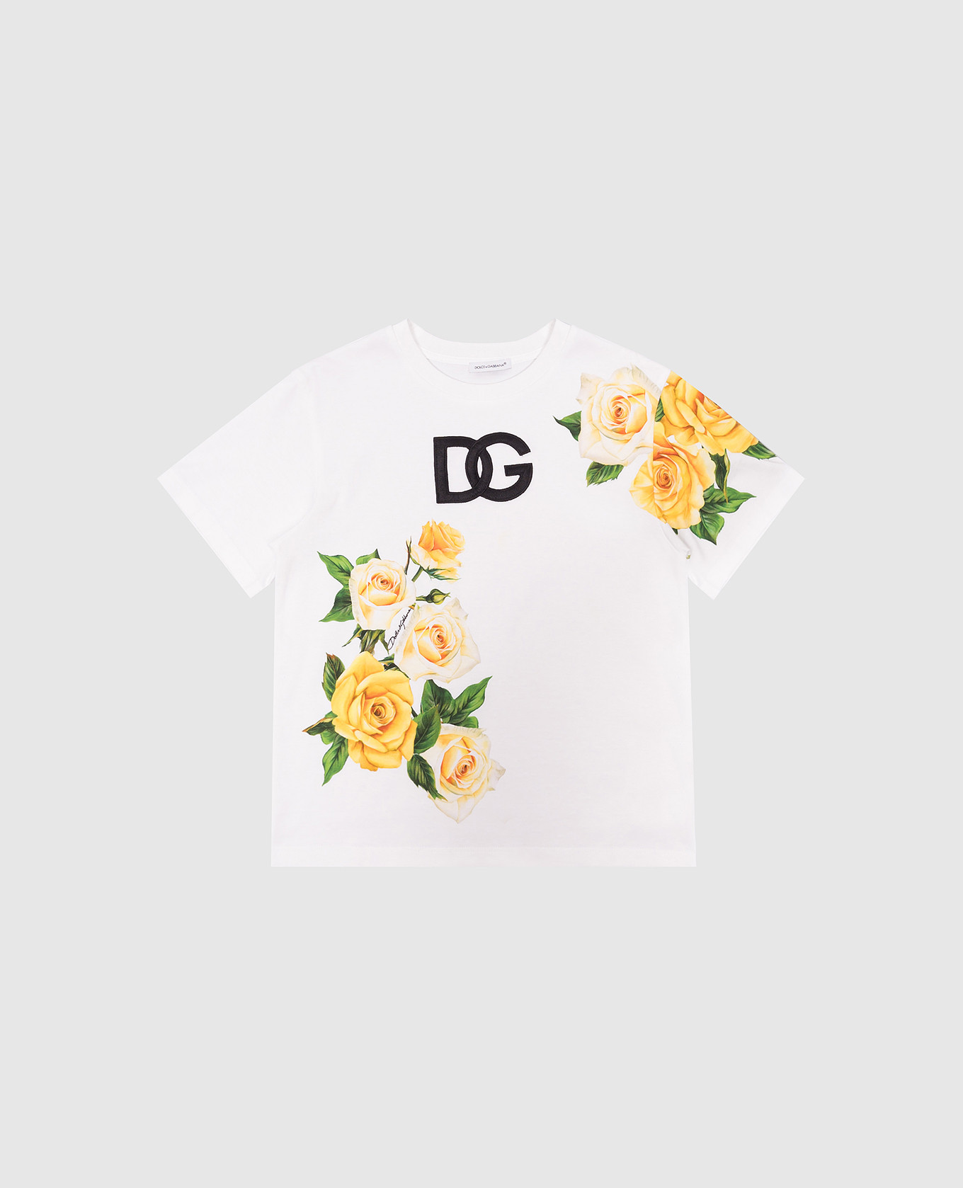 Children's white t-shirt in rose print dolce&gabbana