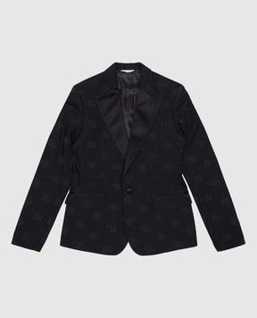 Dolce&Gabbana Children's black jacket with wool in logo pattern L41J70FJBAK