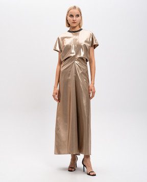 Brunello Cucinelli Golden silk lamé dress with monil chain MD999AFG32