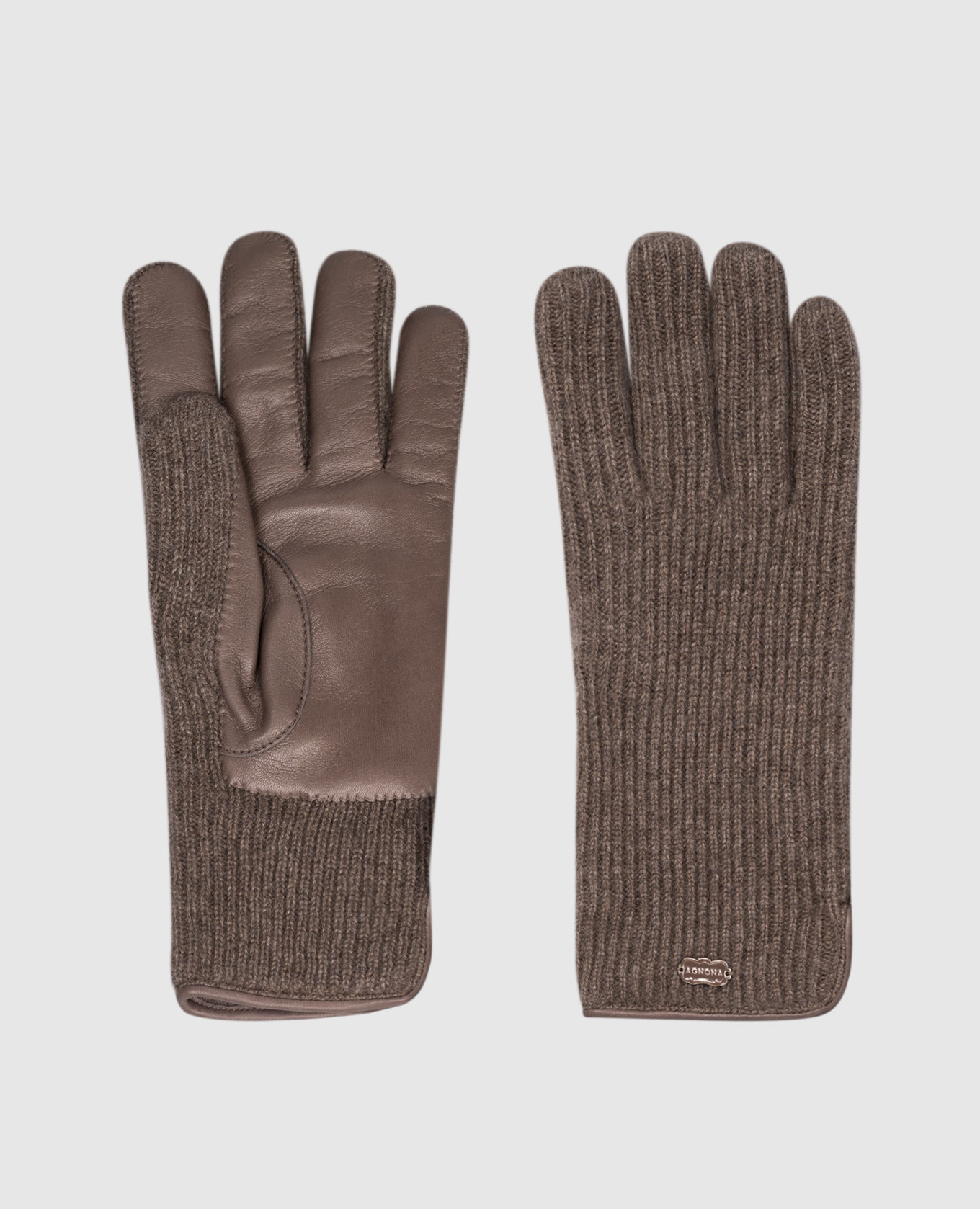 Brown cashmere combination gloves Agnona