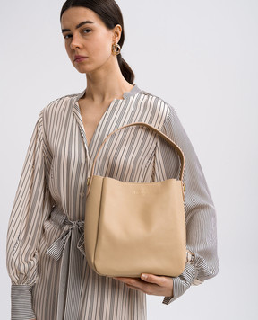 Twinset Beige leather bag Forever with logo 251TD8332