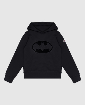Moncler ENFANT Children's black hoodie with velor Batman logo J29548G00030899PS1214
