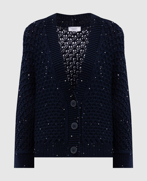 Peserico Blue wool cardigan with sequins A99315F0509285
