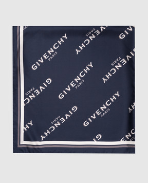 Givenchy Blue silk scarf with logo print 710009495002