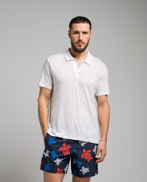 Vilebrequin White linen t-shirt with logo embroidery PYRE9O00