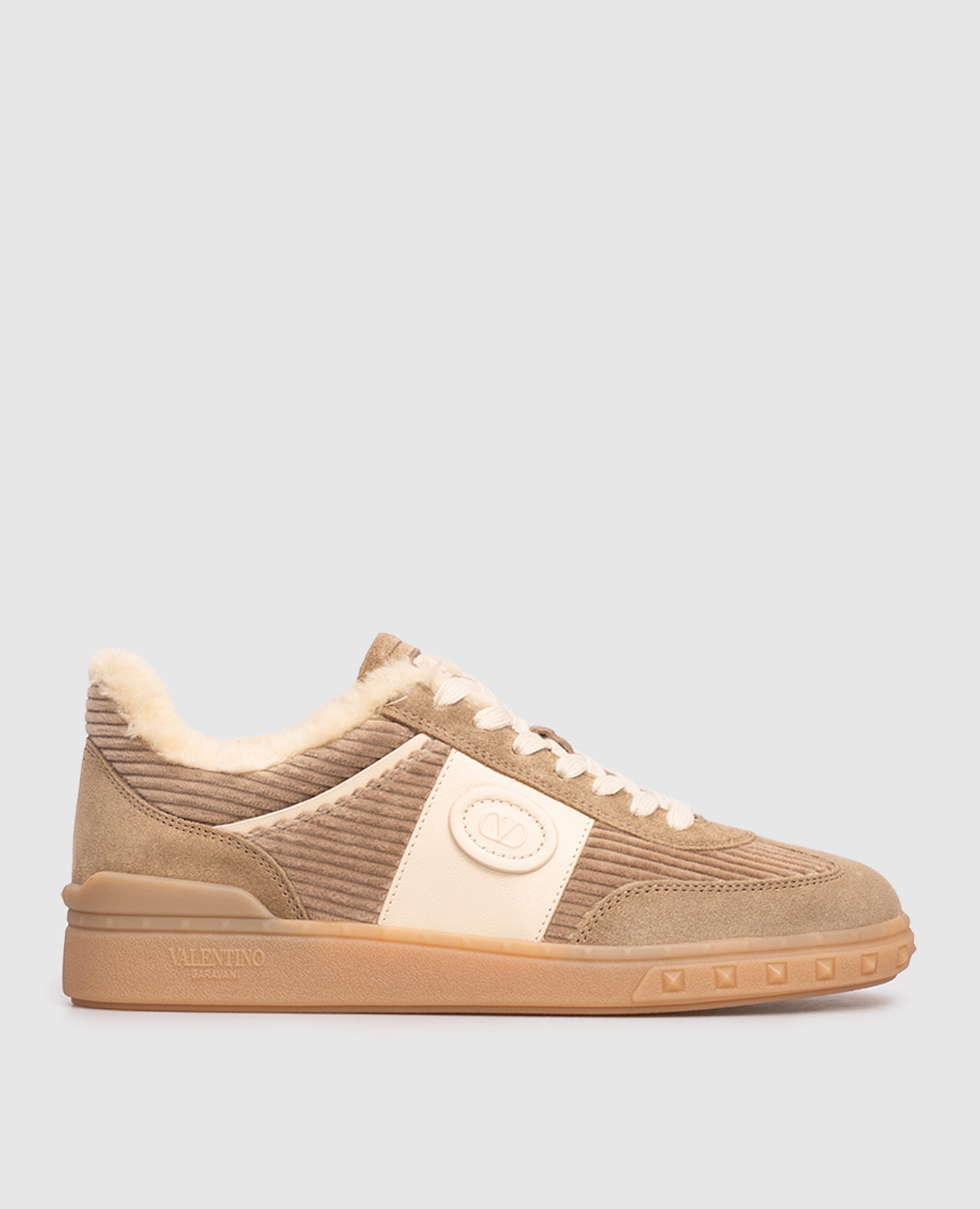 Beige combination sneakers with fur Valentino