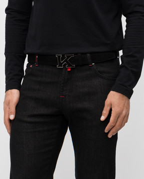 Kiton Black suede belt with monogram logo USC20PN00977