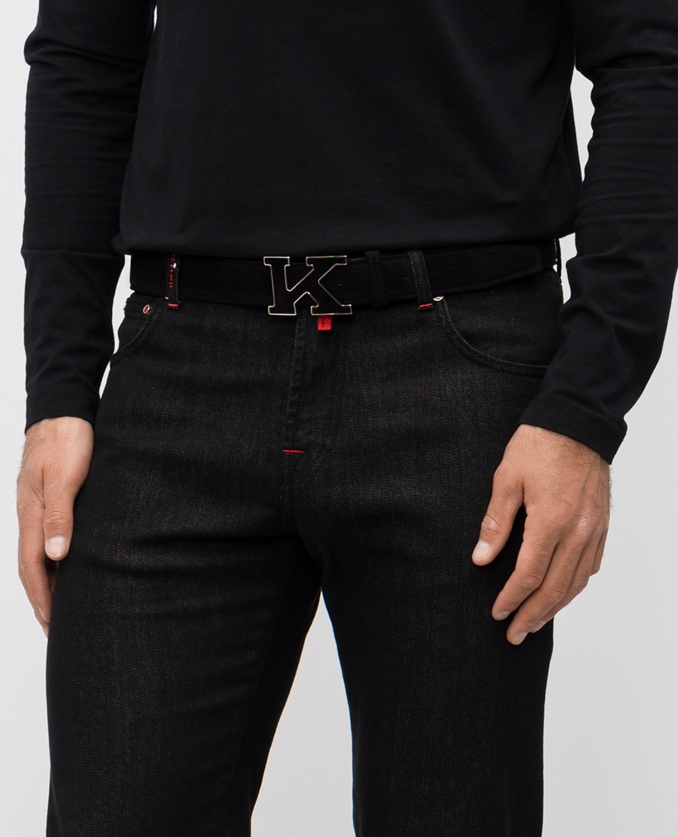 Black suede belt with monogram logo Kiton 2
