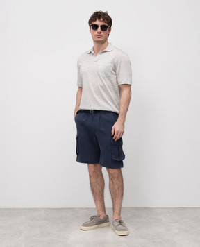 Sease Gray melange polo shirt with linen TP030TJ221