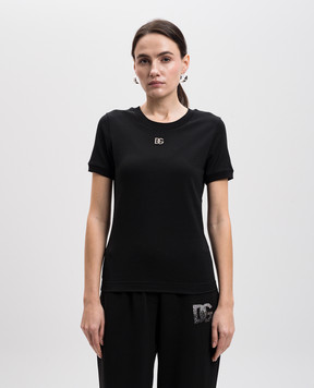Dolce&Gabbana Black t-shirt with DG logo and crystals F8N08ZG7B3U