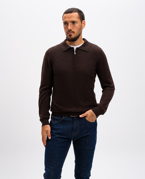 Cashmere&Whiskey Brown patterned merino wool polo shirt CH07Z