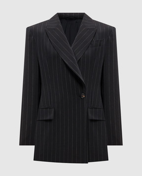 Brunello Cucinelli Black double-breasted jacket with striped wool and monil chain MD5867156P