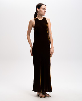 Asceno Valencia brown velvet midi dress with silk D020F40C428