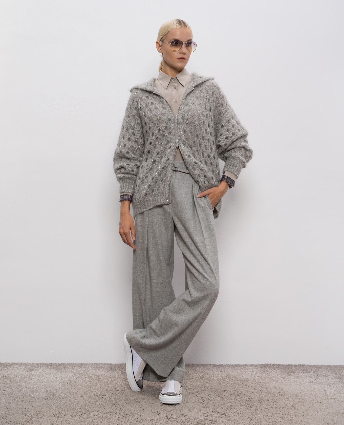 

Gray openwork cardigan with wool Brunello Cucinelli, Grey