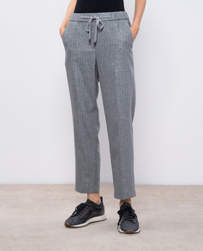 Peserico Gray trousers in a stripe with wool P0477501969