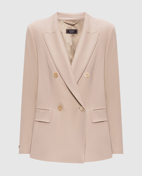 Peserico Beige double-breasted wool jacket with patch E0190506461