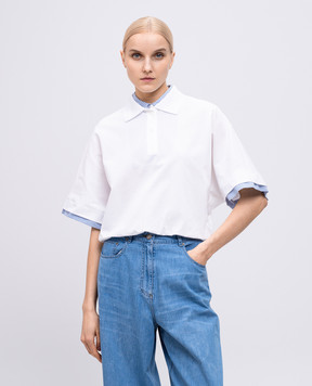 Juun.j White cropped polo with layering effect JW5442W021