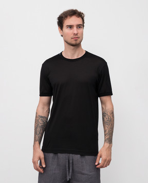 Dolce&Gabbana Black silk T-shirt with logo G8ST1TFU75F