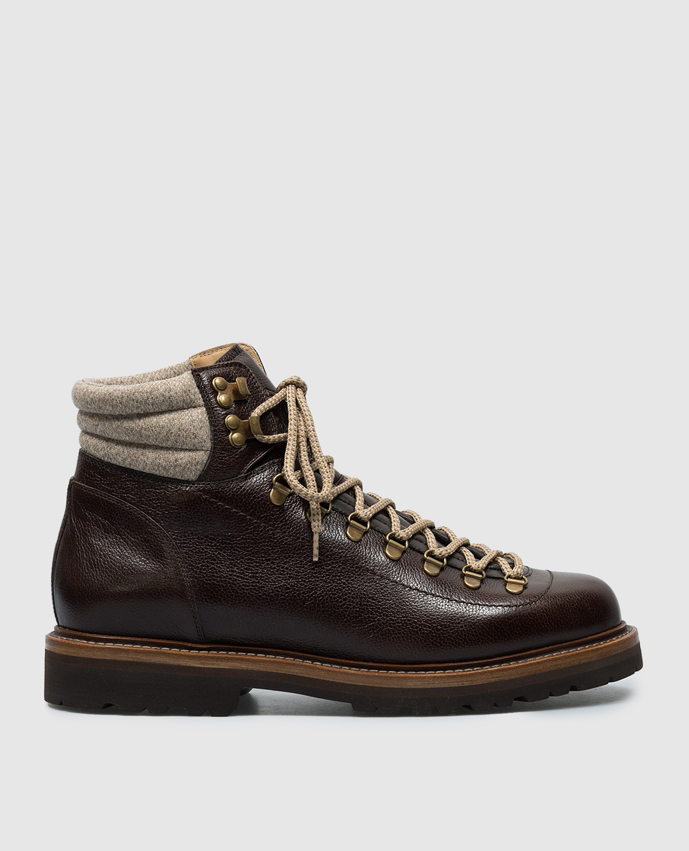 Brown leather mountain boots with embossed logo brunello cucinelli