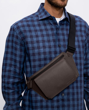 Cashmere&Whiskey Brown leather belt bag with embossed logo BUMBAG