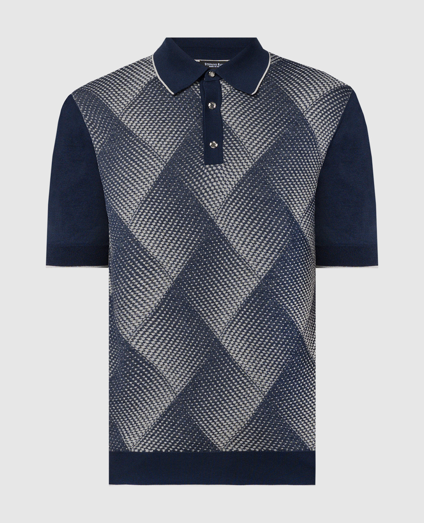 

Blue polo with patterned silk Stefano Ricci, Синий