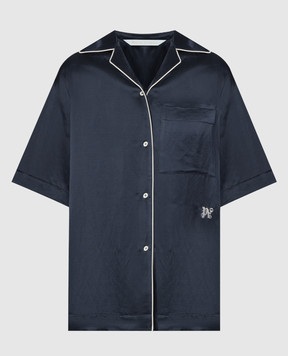 Palm Angels Blue linen shirt with logo embroidery PWGG005S24FAB002