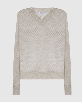 Brunello Cucinelli Beige openwork sweater with mohair and wool MPS732412P