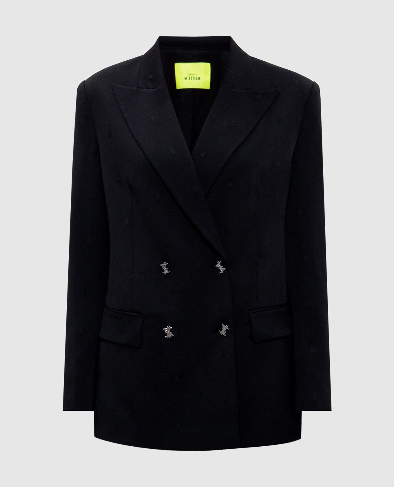 Black double-breasted jacket with embroidered logo emblem twinset actitude