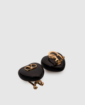 Valentino Black COEUR clip-on earrings with logo emblem 6W2J0Y10MJP