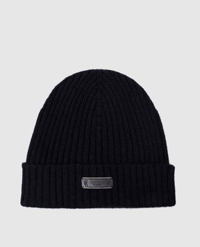 Agnona Blue ribbed cashmere cap with logo patch MK06U201K080H