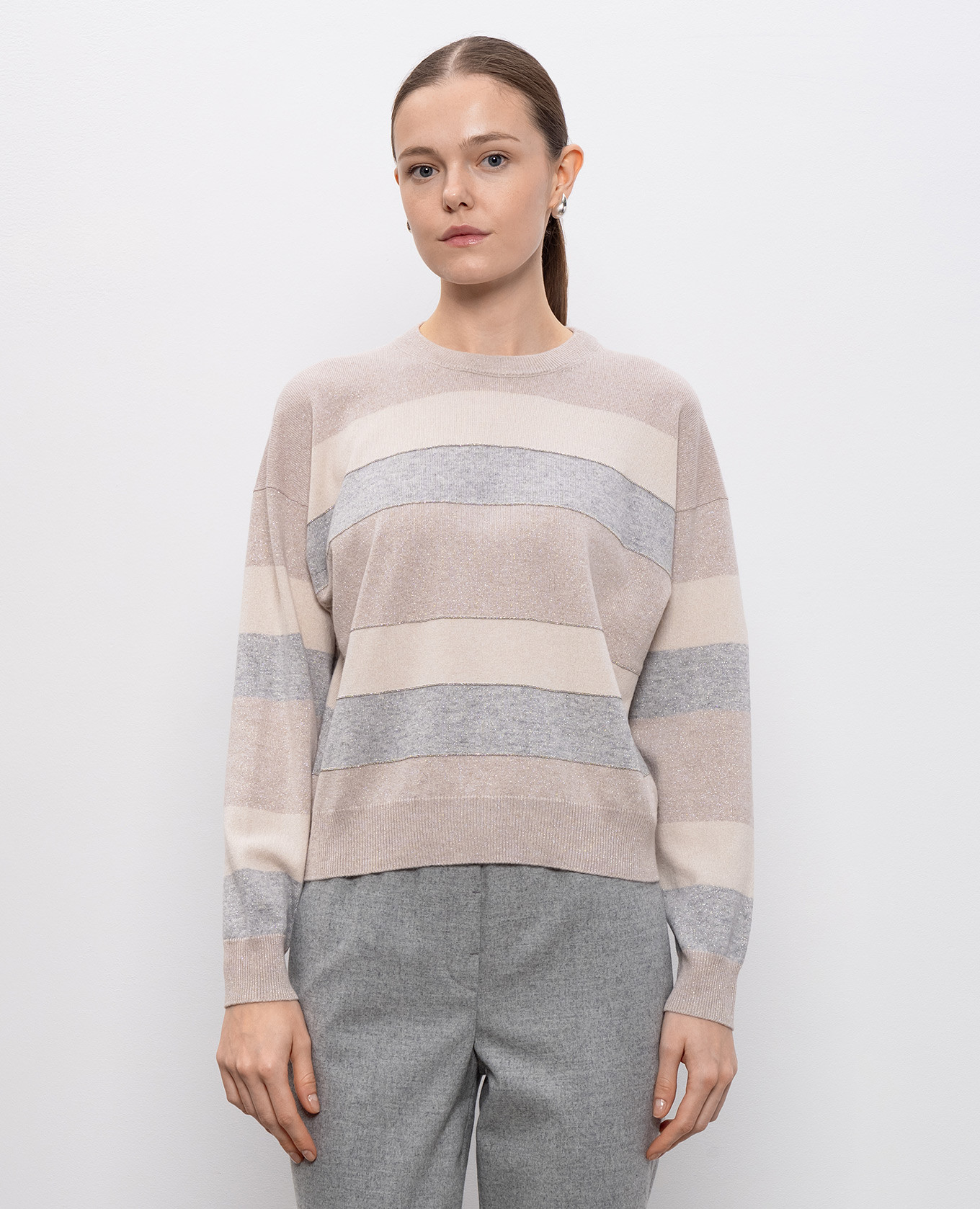 Beige striped wool, silk and cashmere jumper Peserico 3