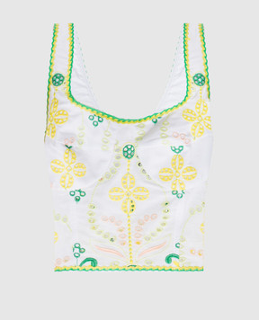Charo Ruiz White Mariel linen top with broderie embroidery 244102