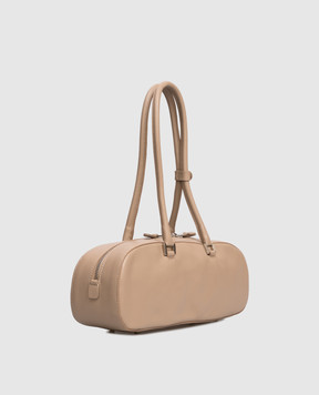 Christian Villa Beige leather baguette bag with logo print 6344COCOON